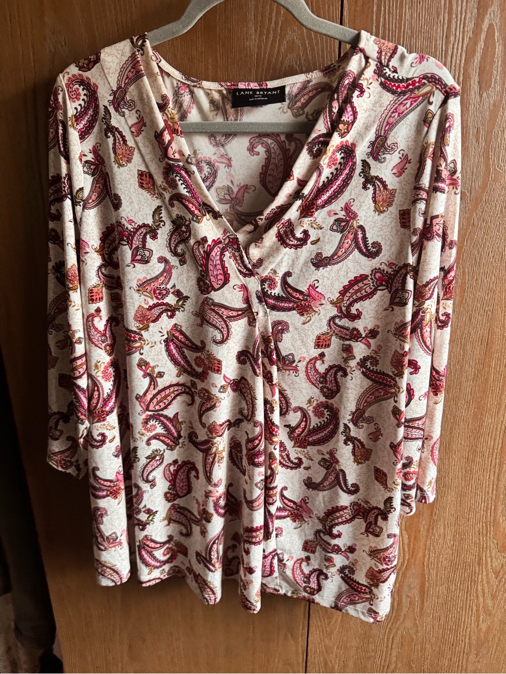 Lane Bryant Cream Paisley V-Neck Tunic with Pink Accents